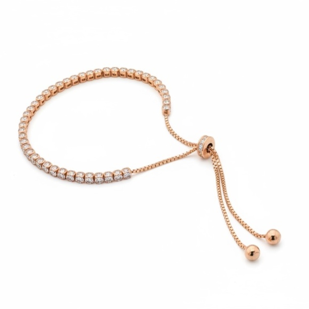 ✨Rose Gold Pavé Tennis Bracelet | Adjustable Slider Clasp, Beaded Ends ✨
